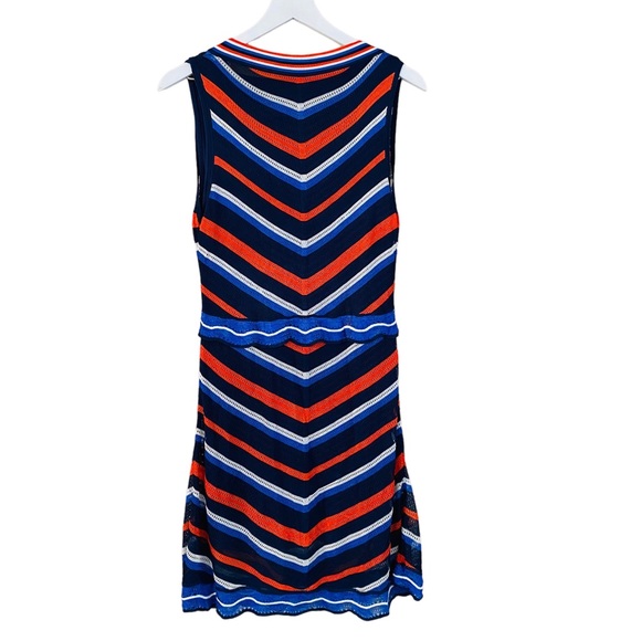 Karen Millen Blue & Orange Stripe Chevron Lightweight Knit Scallop Hem Dress - Picture 9 of 12